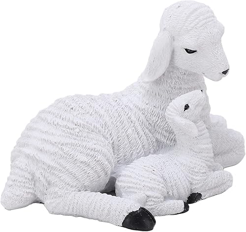 Miniatura 6 de Zerodis Figuras de oveja, figuras rústicas de animales de cordero blanco, aspecto envejecido, escultura de animales de resina, adorno para