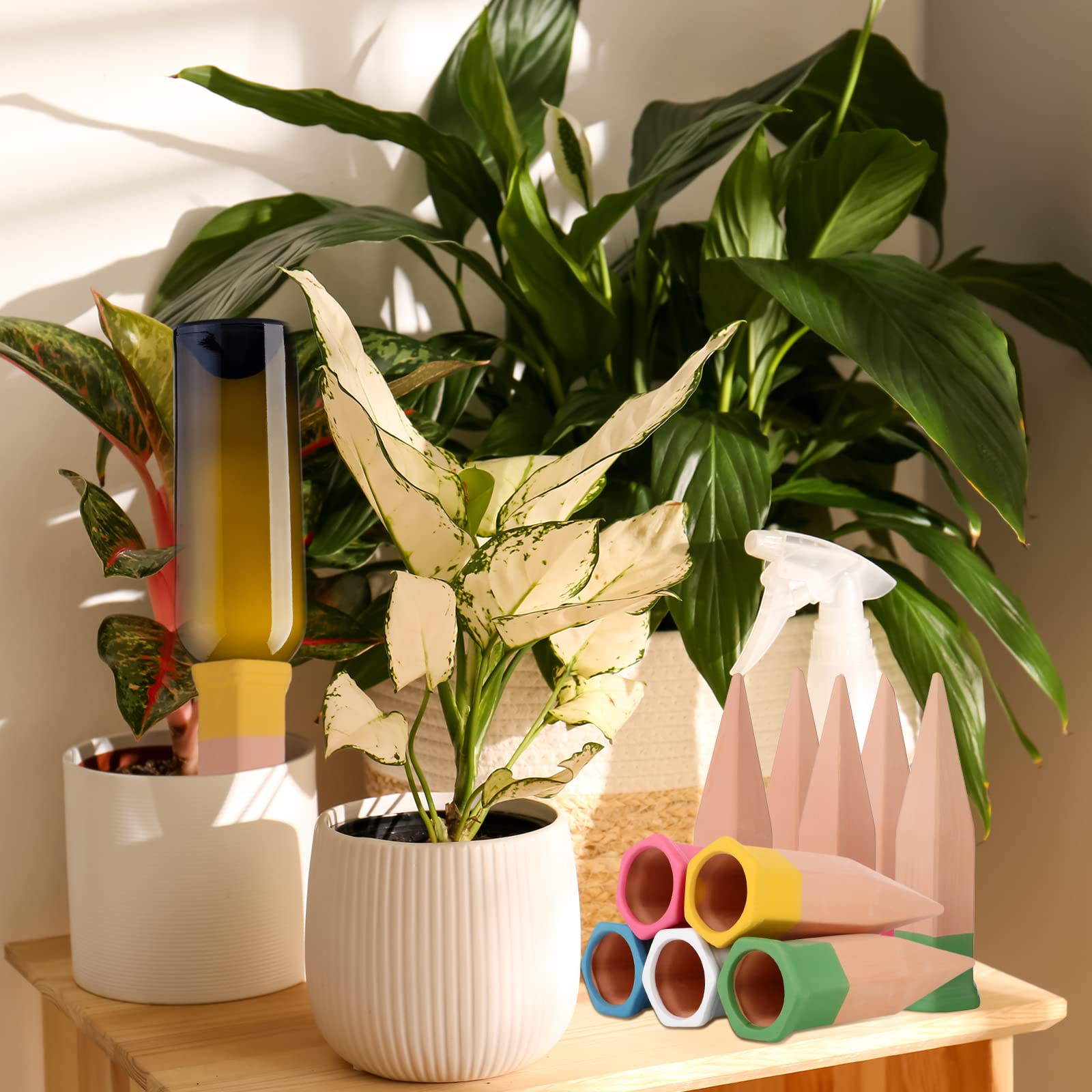 Lot de 10 piquets d'arrosage automatique en terre cuite pour plantes d'intérieur ou d'extérieur (multicolore, 10 pièces)