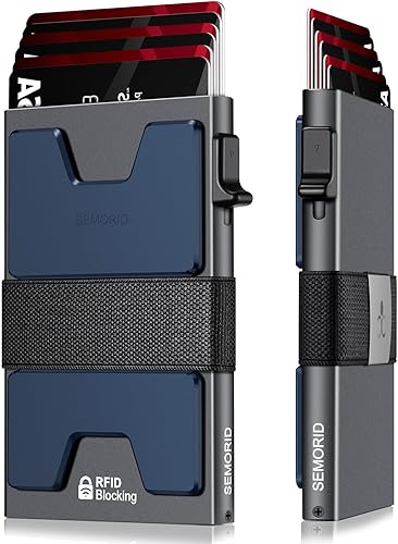 Miniatura 36 de Cartera delgada de aluminio para hombre, placa trasera expandible duradera, bloqueo RFID, billetera desplegable de metal minimalista, con capacidad