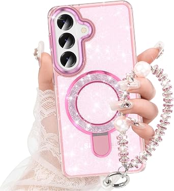 WATACHE for Samsung Galaxy S26 Case with Kickstand Clear Pink