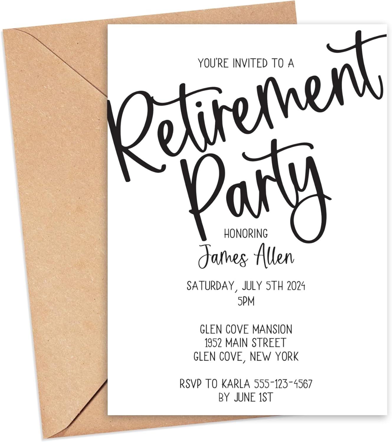 Modern Retirement Party Invitation, Personalized Simple Black and White Party Invites, Modern Retirement Celebration Party 24-22