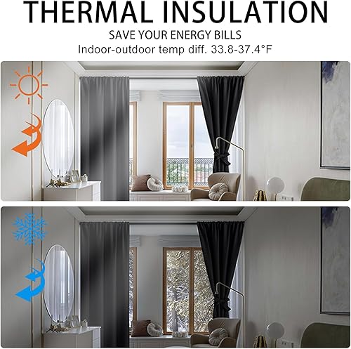 Miniatura 6 de JIUZHEN Cortinas opacas para dormitorio, 60 pulgadas de ancho, aislamiento térmico, oscurecimiento de la habitación, cortinas insonorizadas para