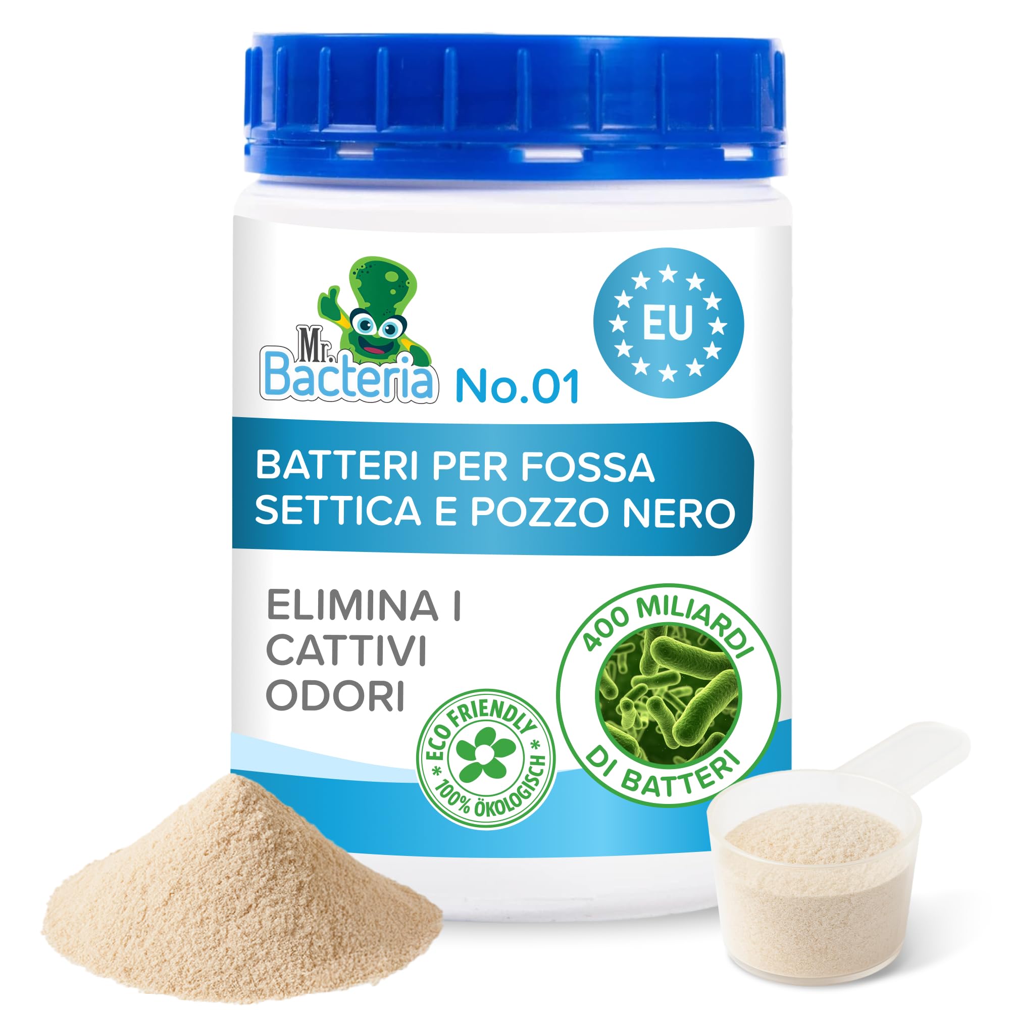 Mr. Bacteria No.1 Attivatore bio-Enzimatico per Fosse Settiche e Biologiche, Attivatore Trattamento e Pulizia Batteri per Fossa Biologica, Attivatore biologico per pozzi neri 500g (1)