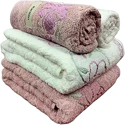 Jogo de Toalhas Banho Karsten Yuna 100% Algodão Barra Jacquard Floral Brilho Macia 4pçs