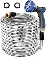 SPECILITE 50FT 1/2" 304 Stainless Steel Garden Hose - Flexible, Kink-Free, Puncture-Proof with Brass Fittings & 8-Way Nozzle