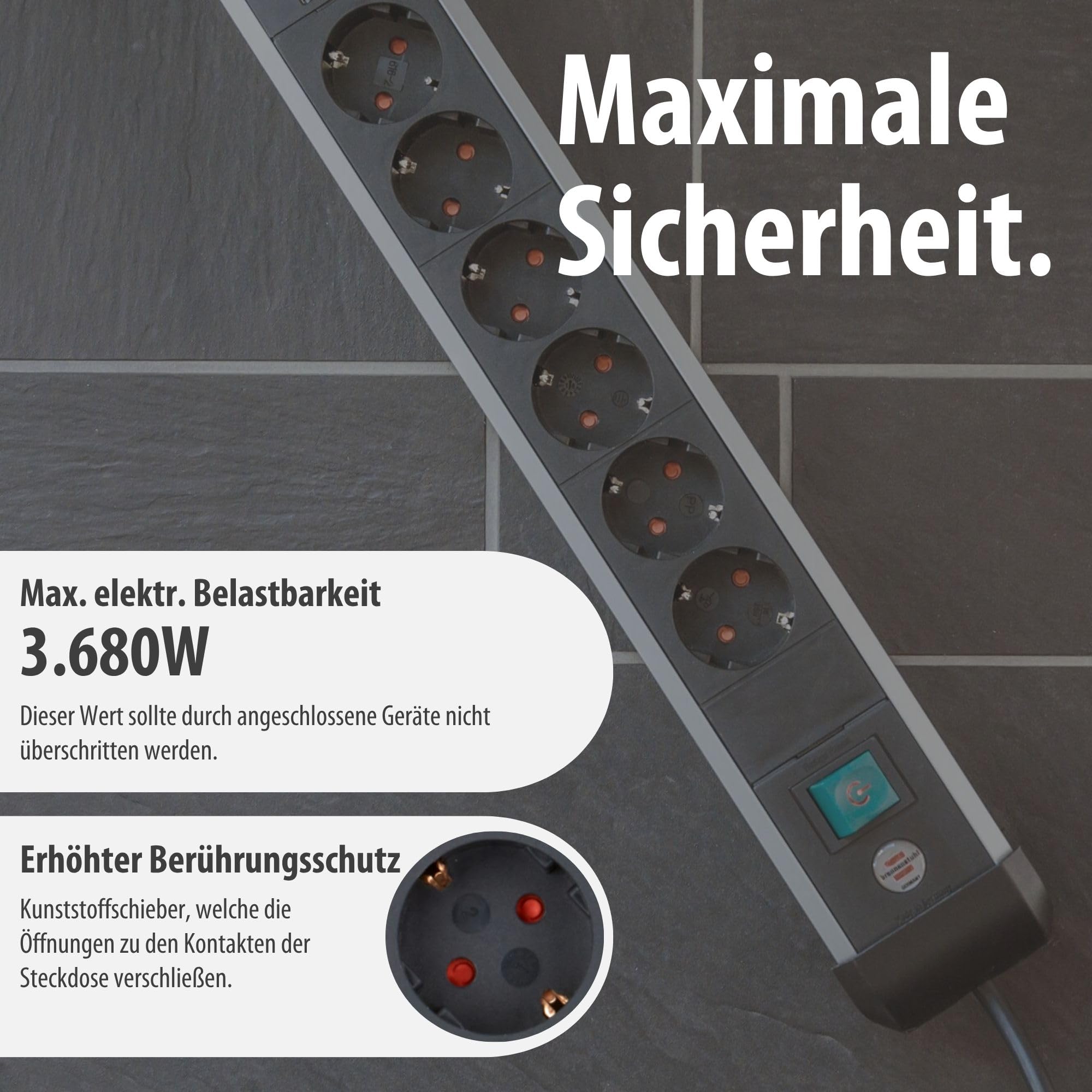Brennenstuhl Premium-Alu-Line Steckdosenleiste 6-Fach mit USB C, 3m | Mit USB C PD 30W und USB A 18W aus Aluminium, Made in Germany, Mehrfachsteckdose mit Schalter, Steckerleiste zur Wandmontage