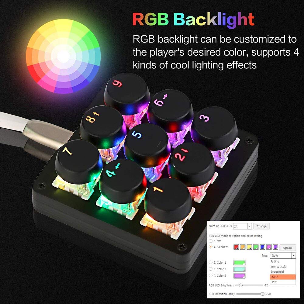 Macro Keypad 9 Keys Mechanical Keyboard Mini One Handed RGB Backlit Portable Programmable Single-Handed Gaming Keypad for OSU Electric Contest Game PC Laptop MAC Win Geeker Outemu