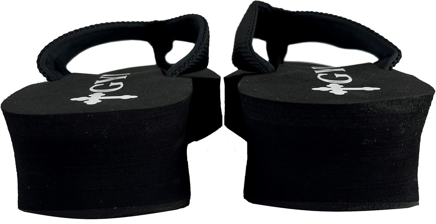 Women's Flip Flops 2" WEDGE Comfort Sole Sandals - BLACK - Size 6 - Image 6