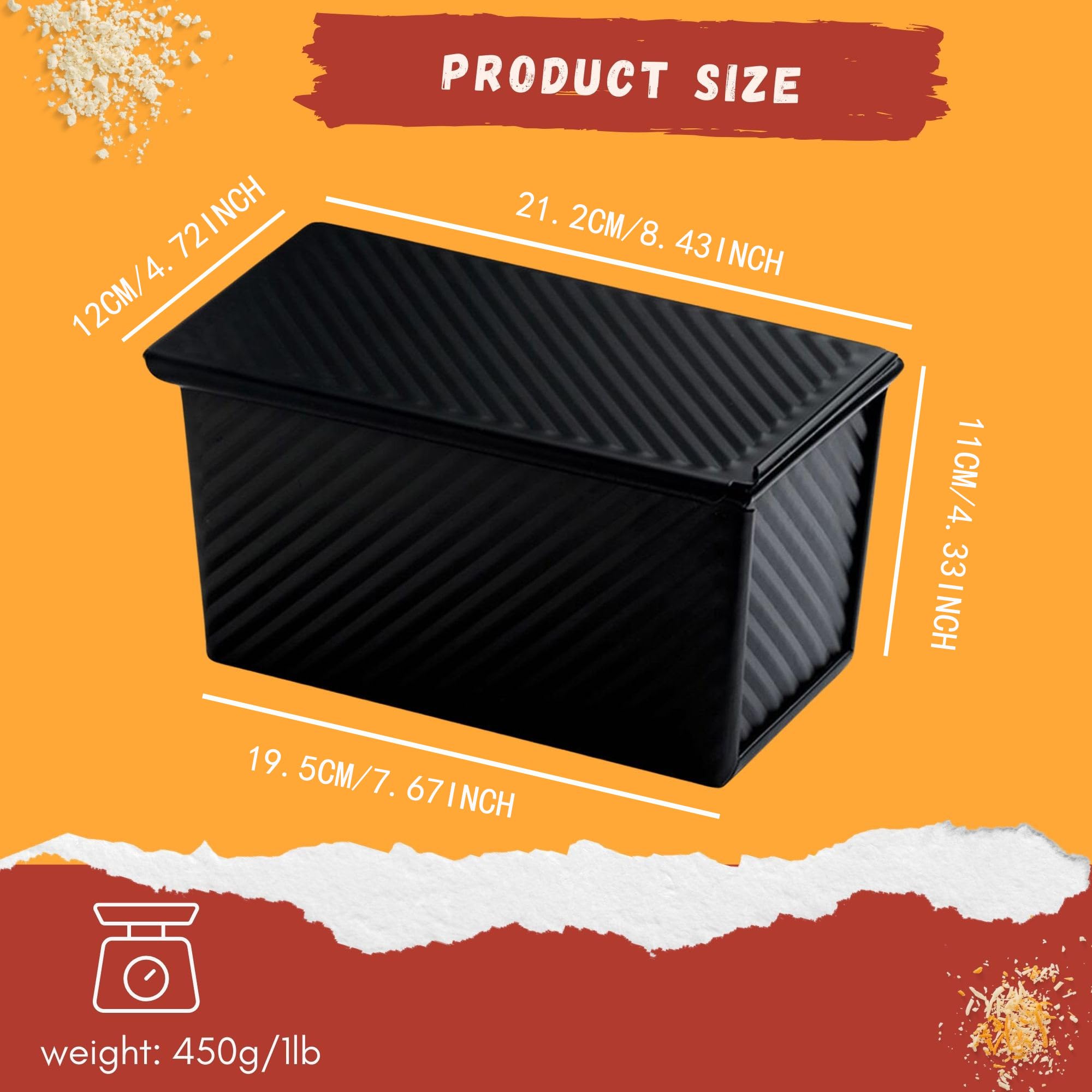 Stampo Per Pane in Cassetta, Toast Stampo per pagnotta con Coperchio, Teglia Antiaderente Per Pane in Cassetta, Toast/Panino/Torta, 450g di Pasta, Nero