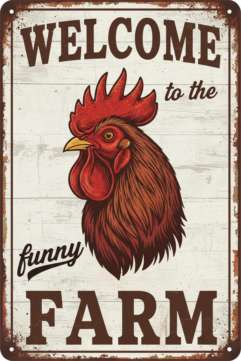 Vintage Metal Tin Sign Chicken Signs Welcome To The Funny Farm Sign Chicken Coop Signs Outdoor Decor Metal Chicken Yard Sign Gifts 8X12 Inch Custom Private Property Signs Outdoo