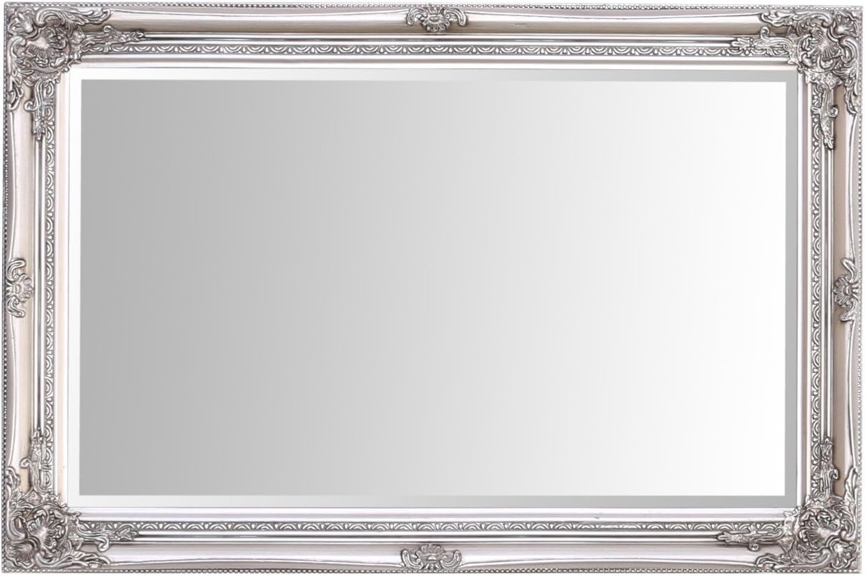 Select Mirrors Rhone Wall Mirror – French Vintage, Rococo Baroque Style, Shabby Chic Home Decor – Large - 60cm x 90cm (2x3 ft) (Antique Silver)