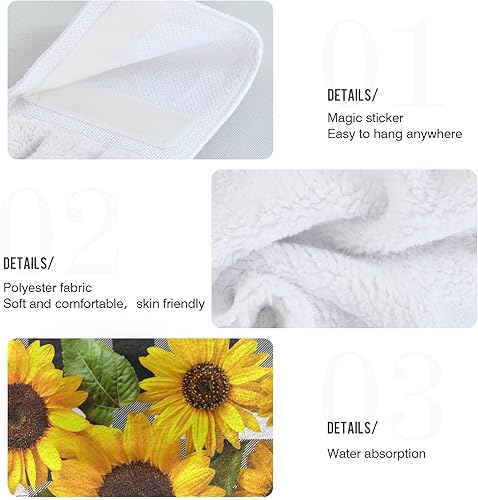 Miniatura 4 de ALAZA Juego de 2 toallas de cocina colgantes con diseño de girasol amarillo y negro, blanco y negro, juego de toallas de mano, paños absorbentes
