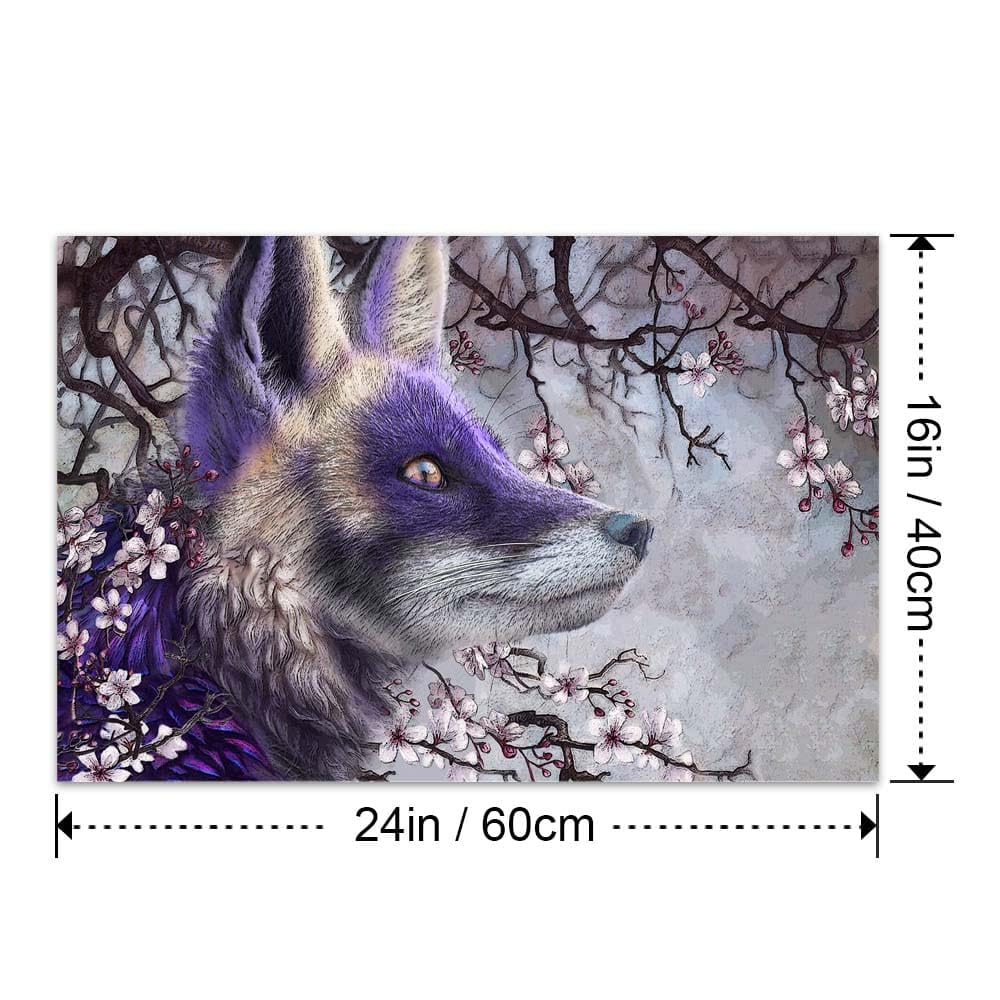 FKBRCL4U Unframed Wall Art Purple Fox In The Peach Tree Painting For Living Room, Bedroom, Dining Room And Home Office Decor,60x40cm(24x16inch),Horizontal Canvas Art Set Is Framed Easy To Hang