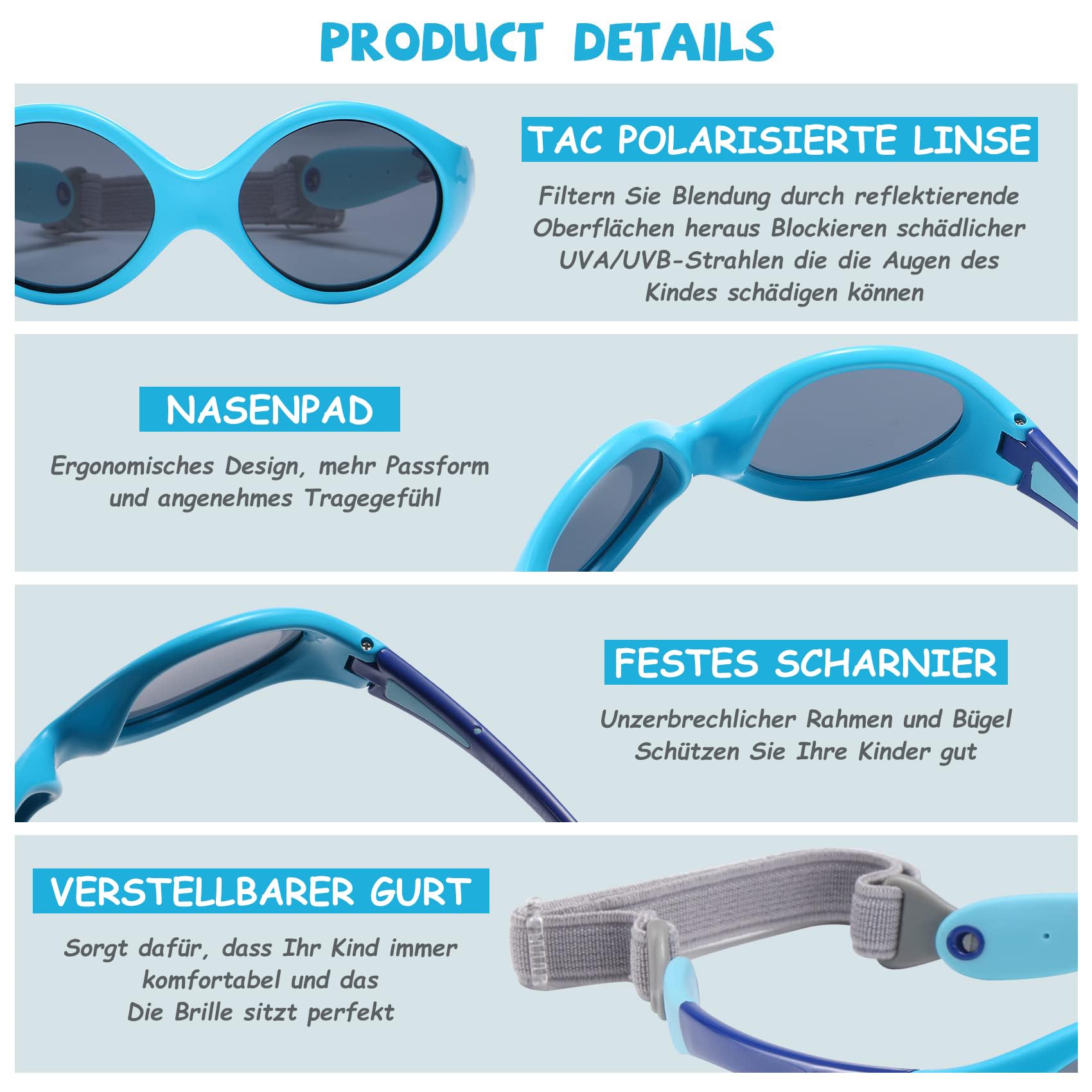 DUCO Lunettes de soleil polarisées Enfants Monture flexible en TPEE pour garçons et filles 0 à 5 ans K012