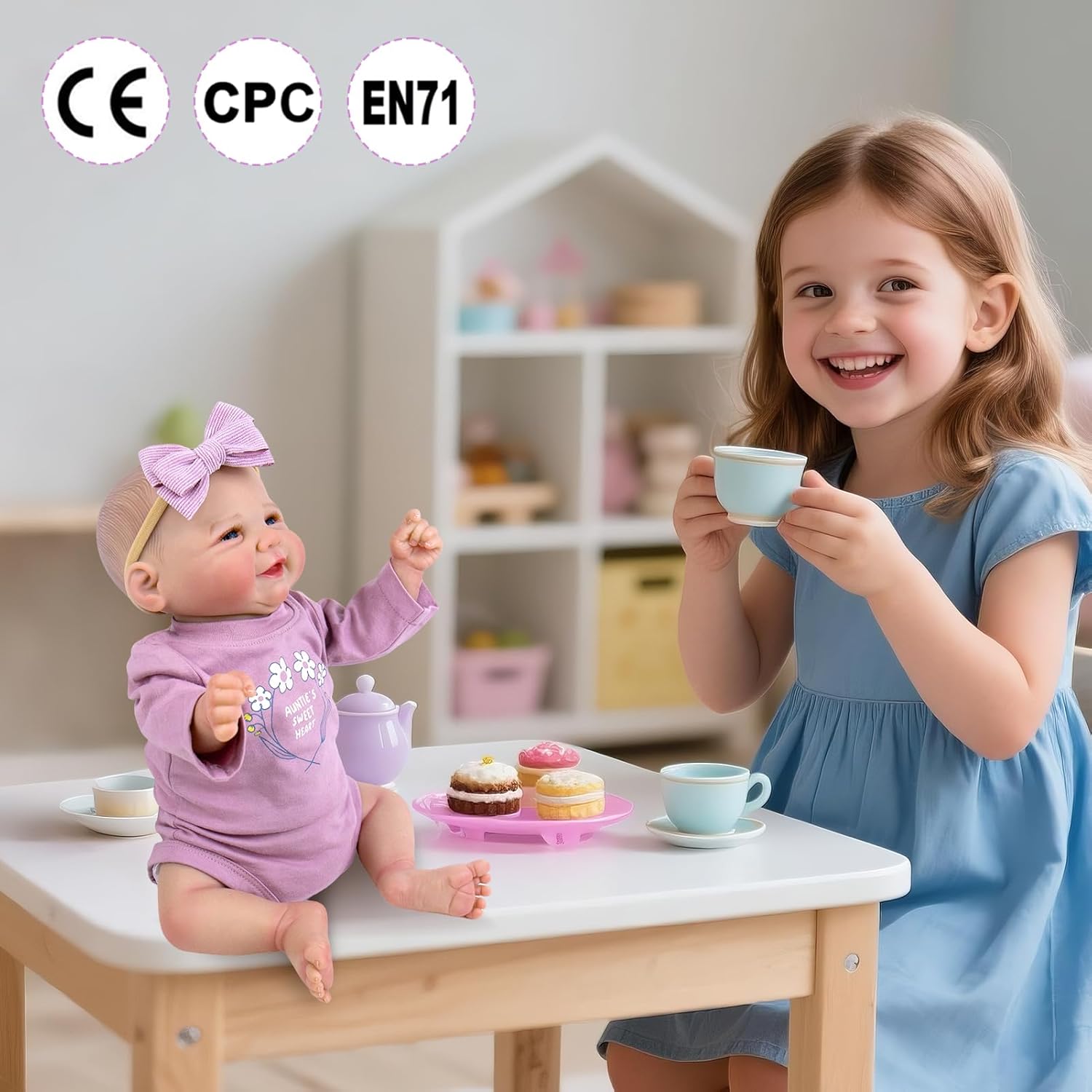Aori Lifelike Reborn Baby Dolls - 20 Inch Realistic Smiling Girl Newborn Baby Doll with Weighted Body for Cuddling Poseable Soft Vinyl Limbs with Purple Outfit Set for Kids 3+ Role Play
