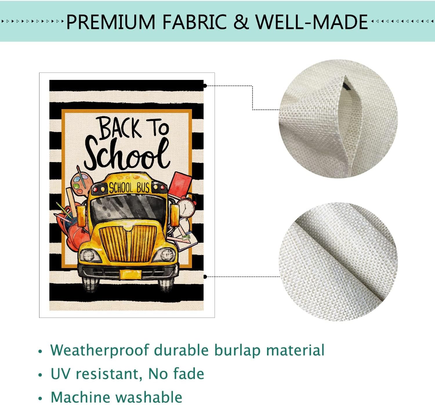Baccessor School Bus Back to School House Flag and Garen Flag Black Stripes School First Day Garden Flag for Fall Seasonal Farmhouse Outdoor Outside Party Decoration