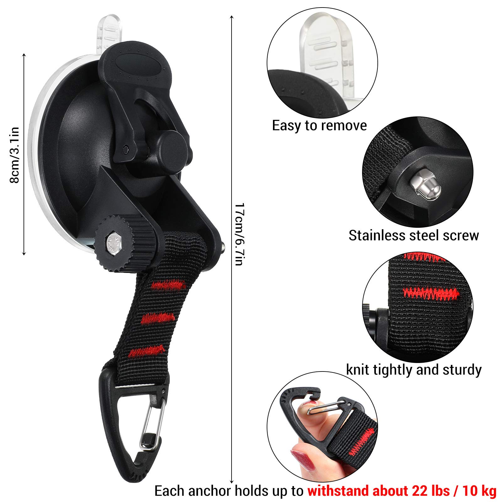 BBTO 4 Pezzi Ancoraggio a Ventosa con Gancio di Fissaggio, Gancio di Fissaggio a Ventosa per Lato Auto Tende da Sole Accessorio per Teloni da Campeggio
