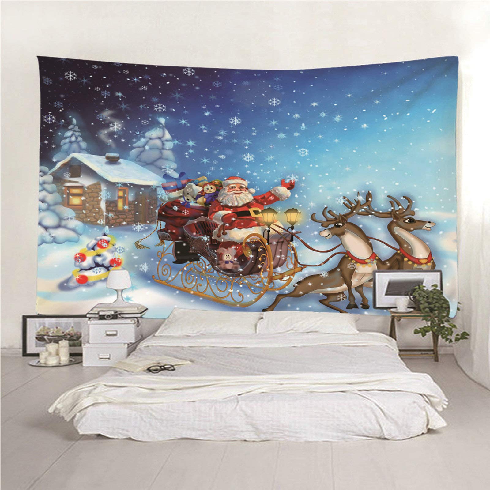 Banemi Medytacja gobelin wiszący na ścianie, hipisowski trippy gobelin kolorowy jeleń sanie Święty Mikołaj pokój dekoracja domu 210 x 140 cm