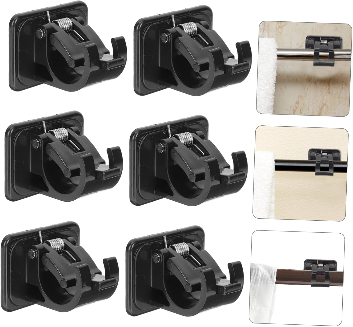 1set Self Adhesive Curtain Rod Clips Easy Install Wall Mount Holders for Smooth Surfaces Strong Non Damaging Hooks for Bathroom Windows DIY Decorations 6pcs