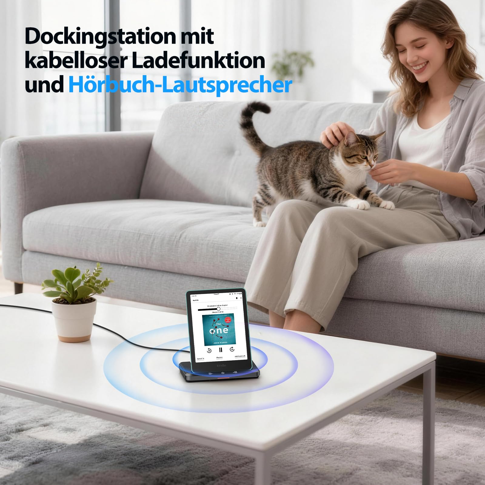 Kabelloses Ladedock mit Integriertem Hörbuch Lautsprecher, Inkl. Netzteil
