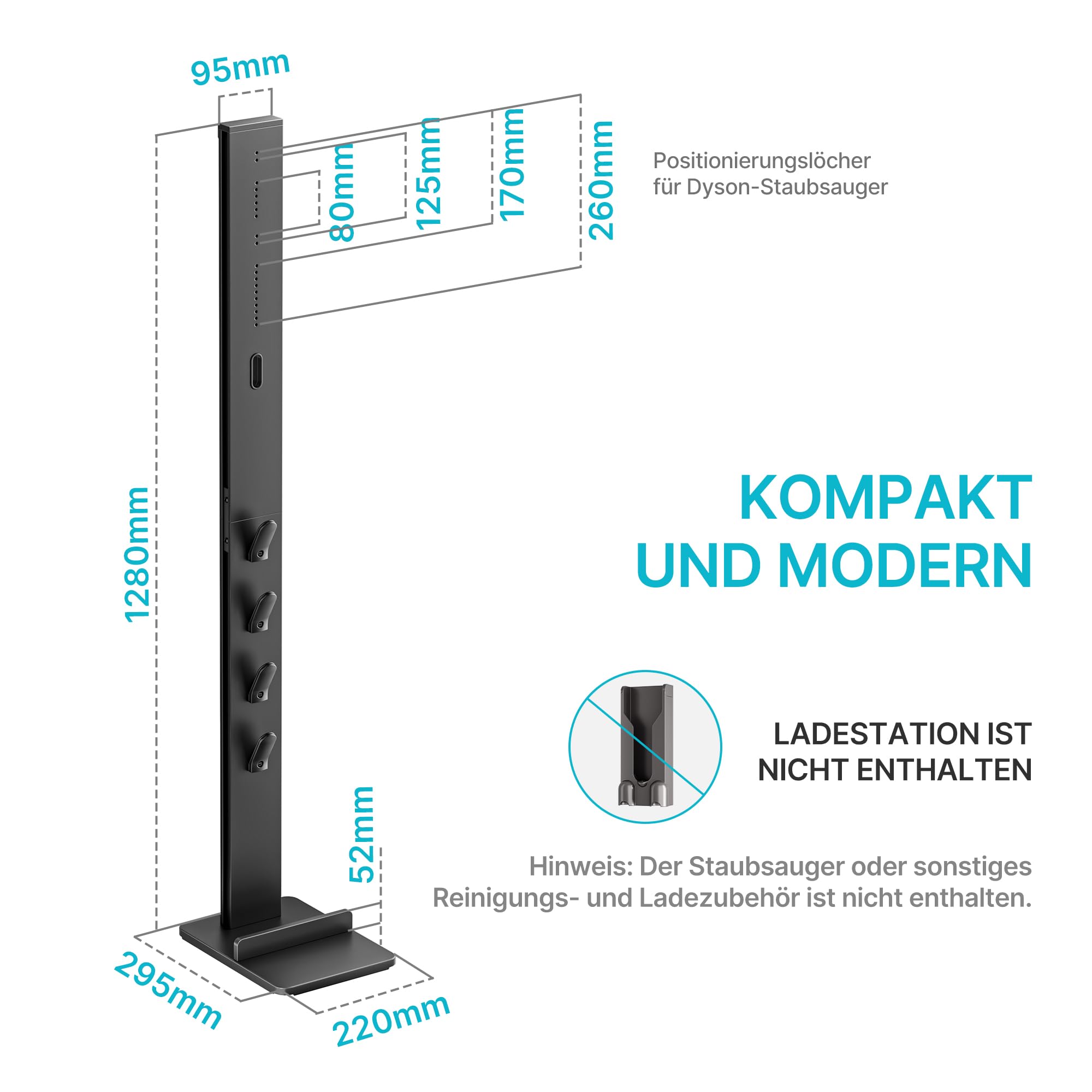PEGZONE Staubsauger Ständer für Dyson Gen5 V15 V12 V11 V10 V8 V7, Schwarz