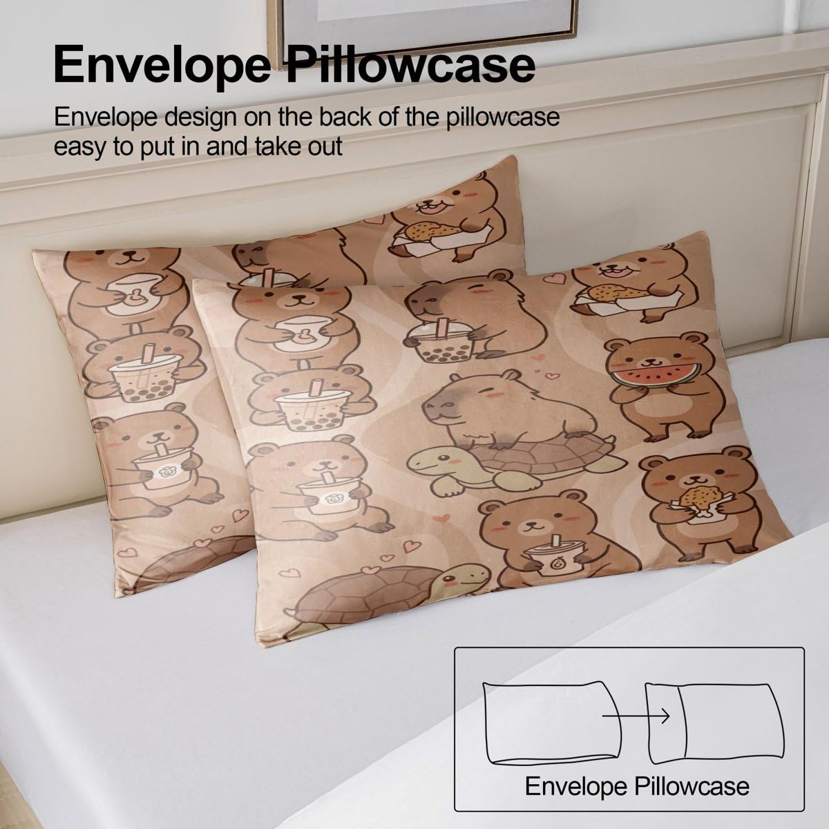 Copripiumino con motivo capibara con stampa di corone e nuvole, in morbida microfibra, per bambini, ragazze e ragazzi, decorazione per camera da letto a tema capibara divertente (stile 1, singolo, 135