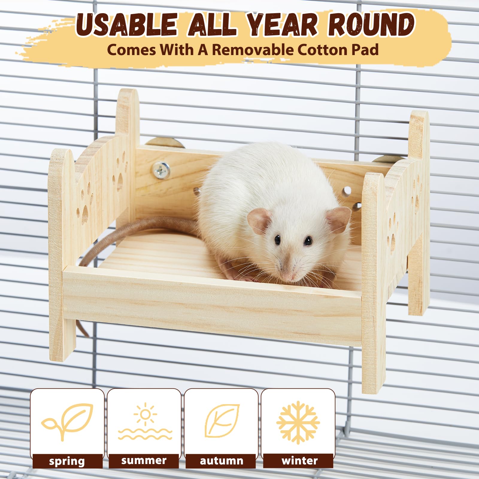 Snapklik.com : Jevnd Wooden Rat Bed, Rat Hammock For Cage Chew Proof ...