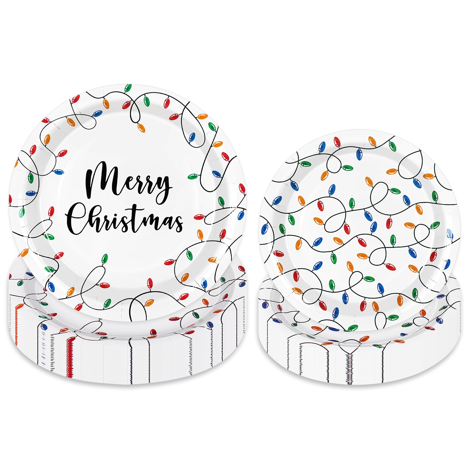 Assiettes en carton de Noël Whaline : lot de 50 pièces colorées pour table de fête