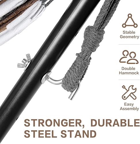 Miniatura 5 de PNAEUT Double Hammocks with Stand for Outside, Portable Space Saving Heavy-Duty Steel Stand for Indoor Outdoor Patio with Carrying Bag, 450 lbs Café