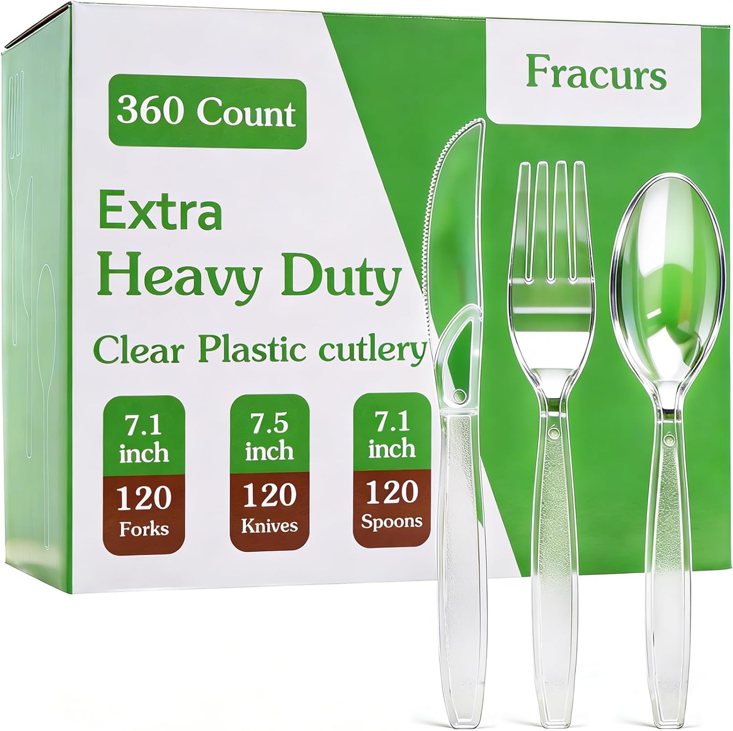 360 Count Extra Plastic Silverware Heavy Duty, 120 Forks, 120 Spoons, 120 Knives, BPA-Free&Heat Resistant Clear Plastic Utensils Bulk, Plasticware Set, Premiun Disposable Cutlery for Parties