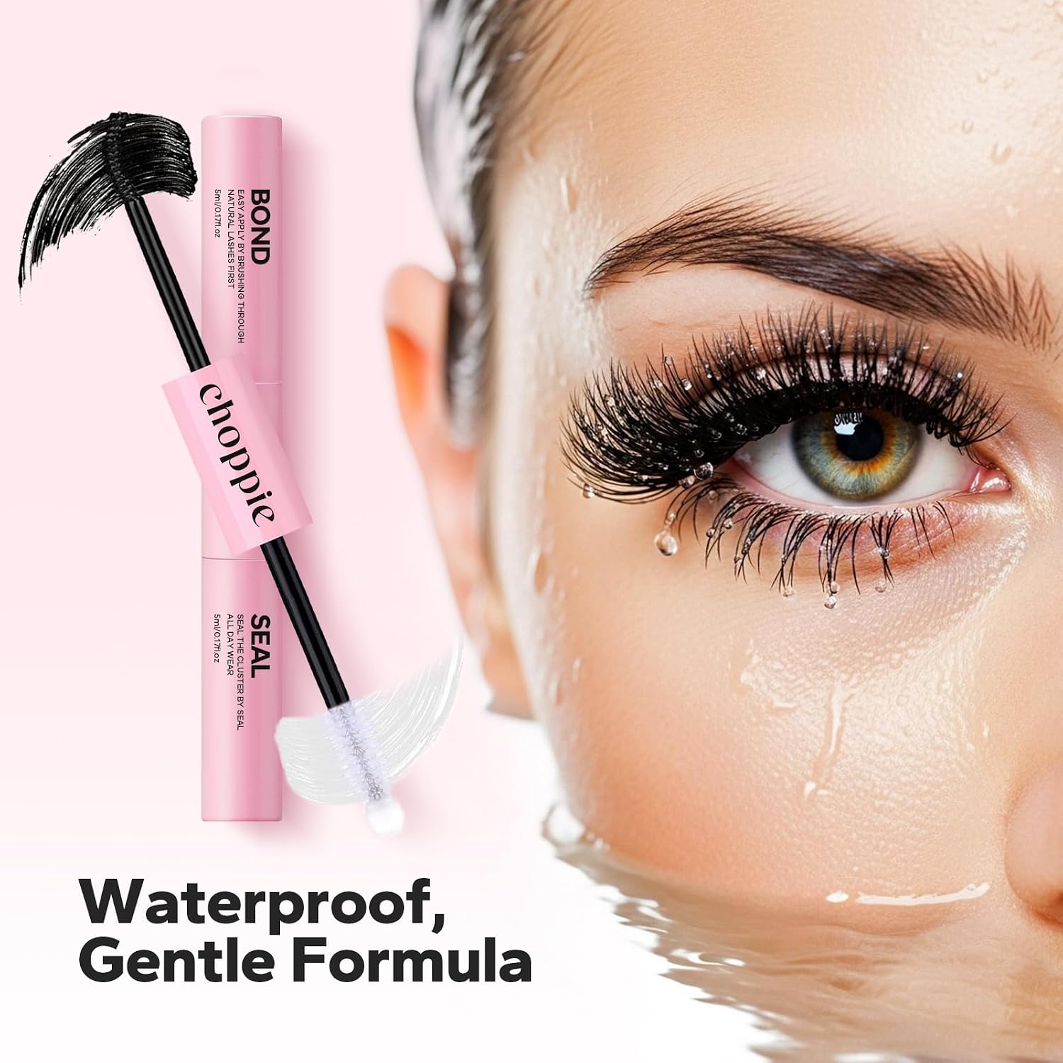 Choppie Lash Cluster Glue (0.17 fl.oz), 2-in-1 Super Strong Hold and Long Lasting 48-72 Hours Lash Glue for Eyelash Clusters, Quick Drying Waterproof Professional Eyelash Extension Adhesive