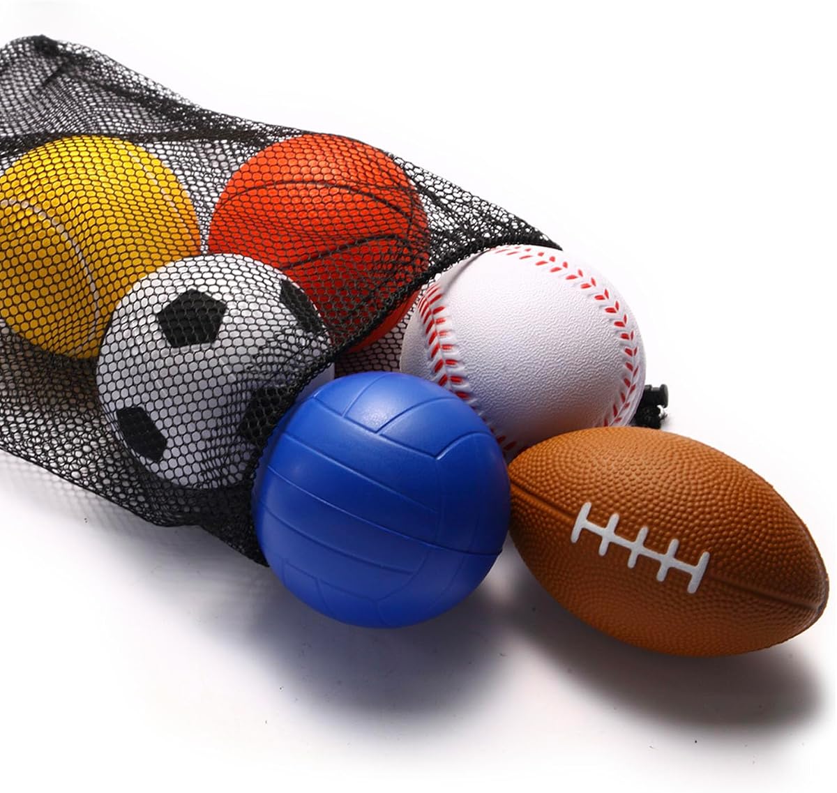Mini pelotas deportivas, juego de 6 pelotas de espuma para niños, pelota suave de 3,5 pulgadas para niños pequeños de 1 a 3 años con bolsa, incluye fútbol, ​​baloncesto, fútbol, ​​béisbol, tenis y voleibol, juguetes para lanzar para bebés