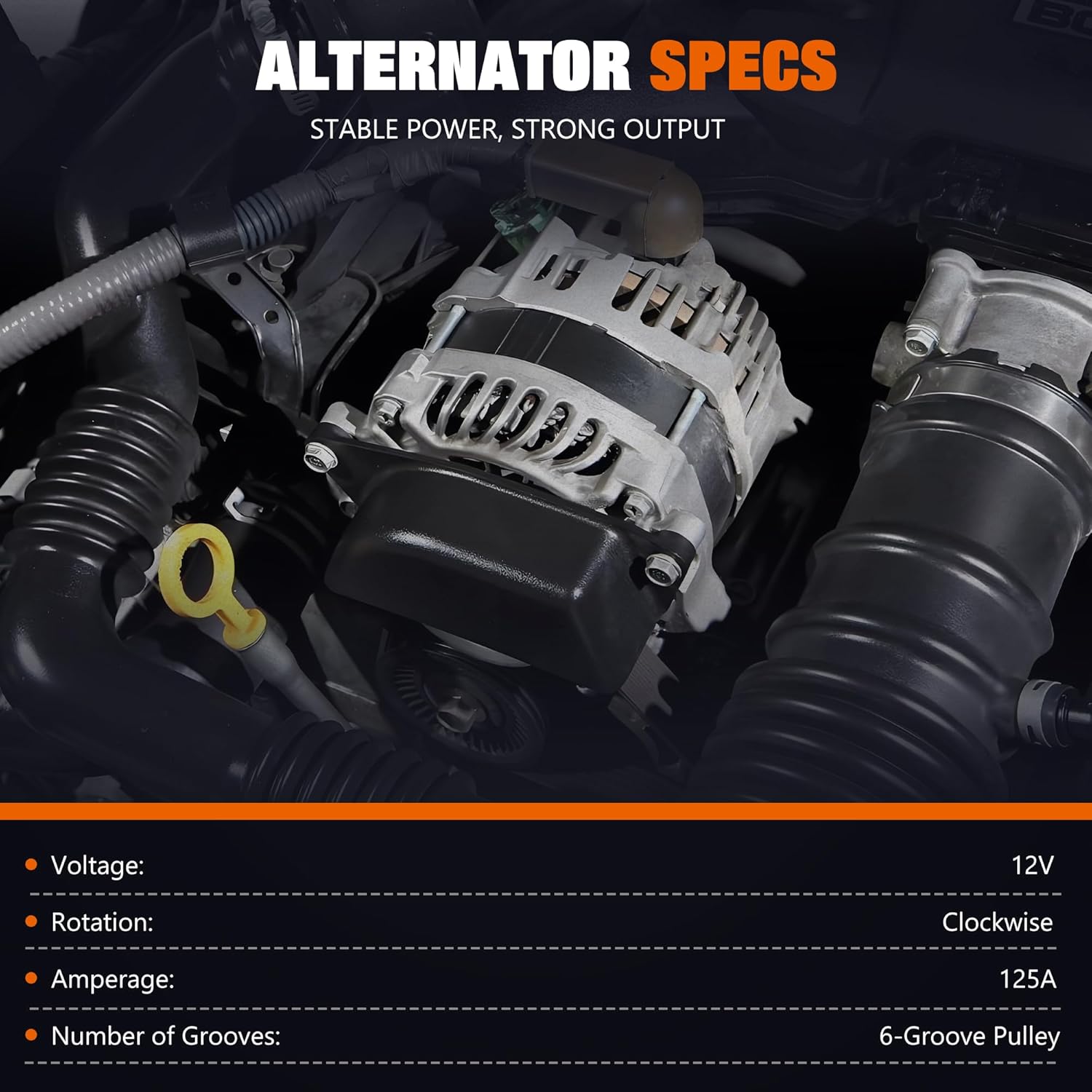 104211-3300 Alternator Fit for Toyota Corolla 2014-2019 L4 1.8L, 12V 125A CW 6-Groove Pulley, Replace# 11776N, 27060-0T240, 104211-3301, 104211-3303