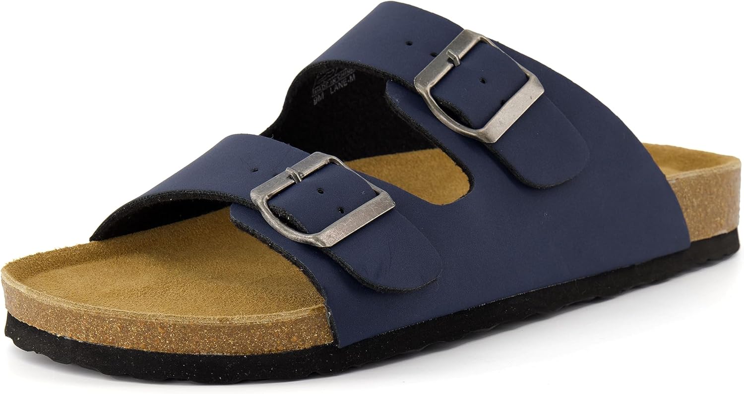 CUSHIONAIRE Lane Cork Footbed Mens Sandals, Adjustable Buckle Comfort Slides for Men, Genuine Leather Insole Summer Sandals Men Footwear - Image 9