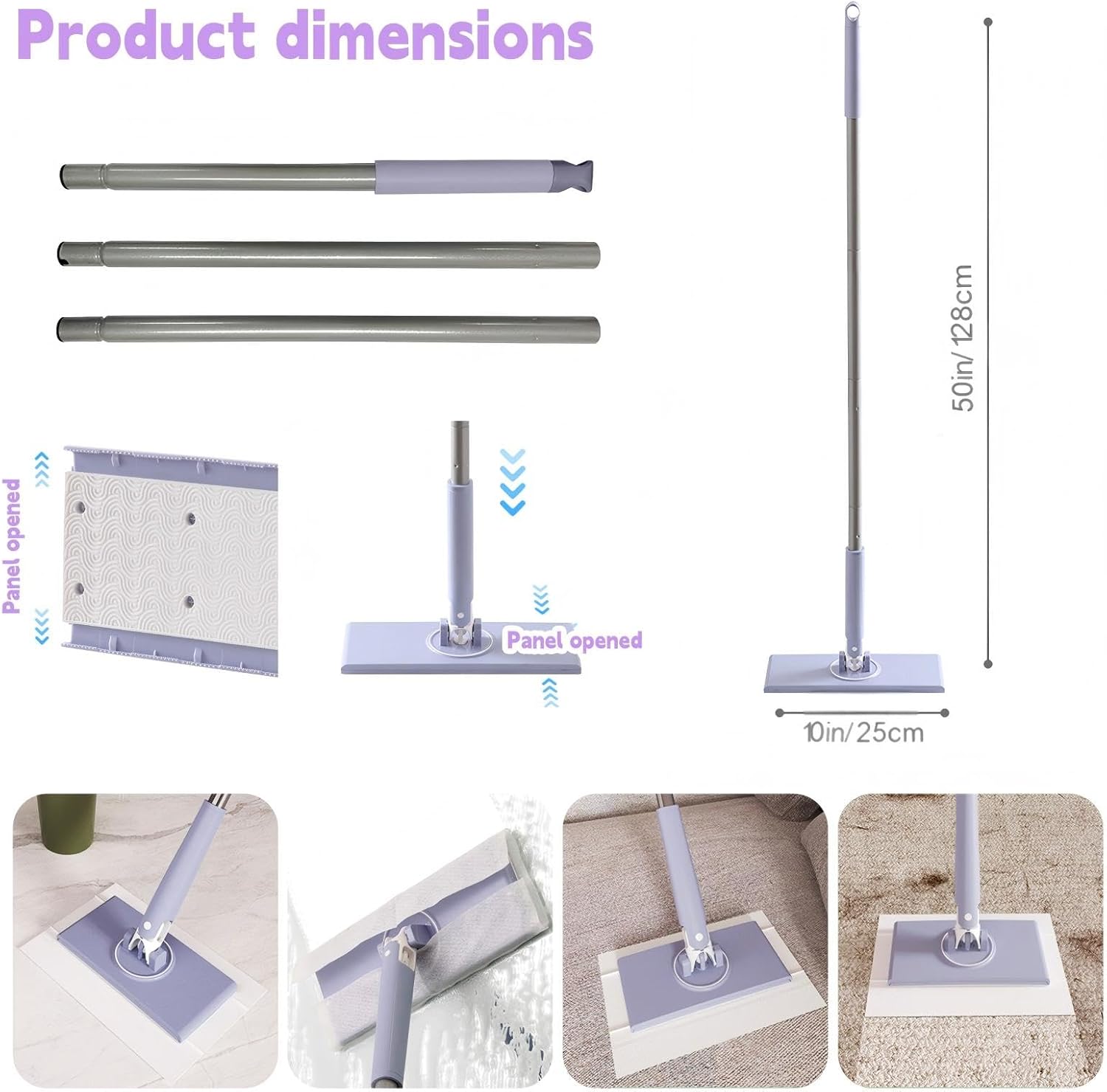 Snap Grip Mini Mop,Zero Touch No Wash Lazy Mop,Compatible with Swiffer & Face Towels,360 Degree Rotating Adjustable for Wet/Dry Floors,Tile,Hardwood,Corners.(50 inches+Cloth *10).