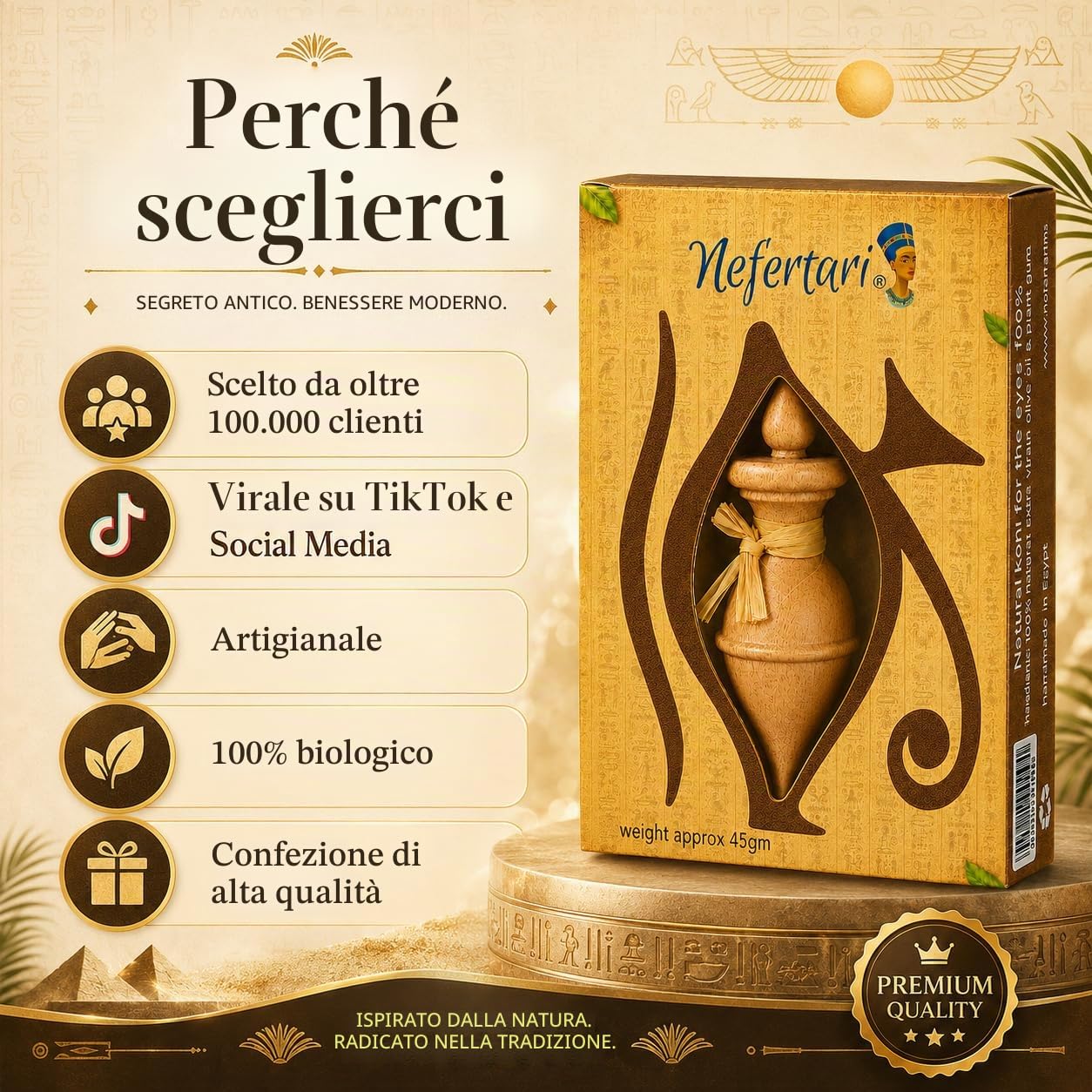 Nefertari eyeliner egiziano 100% naturale a forma di cipria, eyeliner fatto a mano