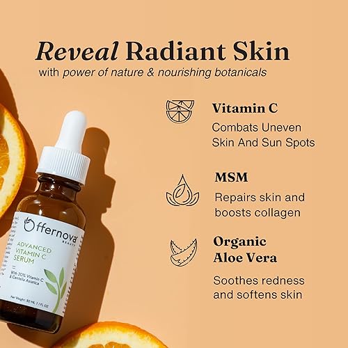 Miniatura 2 de Offernova suero orgánico de vitamina C - 20 Vit C y ácido hialurónico antienvejecimiento suero para cara ojos y cuello Corrector de manchas oscuras