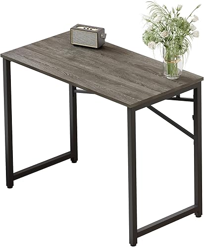 EMODA 40 inch Folding Desk No Assembly Required Home Office Desk Study Writing Gaming Computer Table, Black Oak