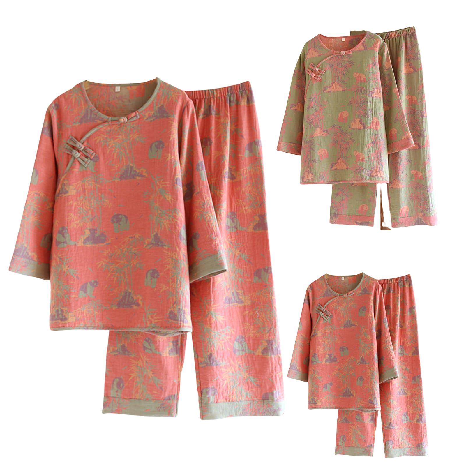 Pijama japonés de algodón mujer: ropa de dormir manga larga dos piezas 5