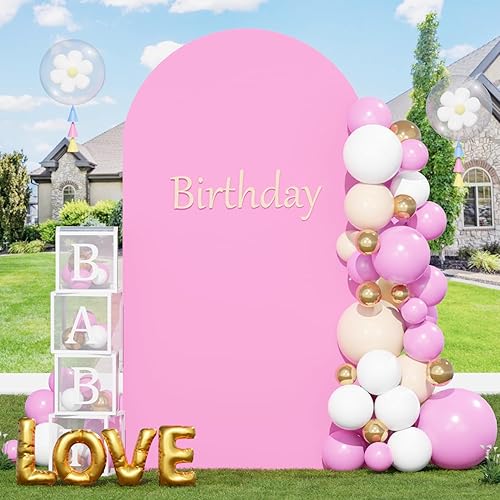 Miniatura 6 de Cubierta de arco de boda rosa de 2.1 x 5 pies, cubierta de fondo de arco circular de elastano, cubierta de arco superior redonda ajustada para