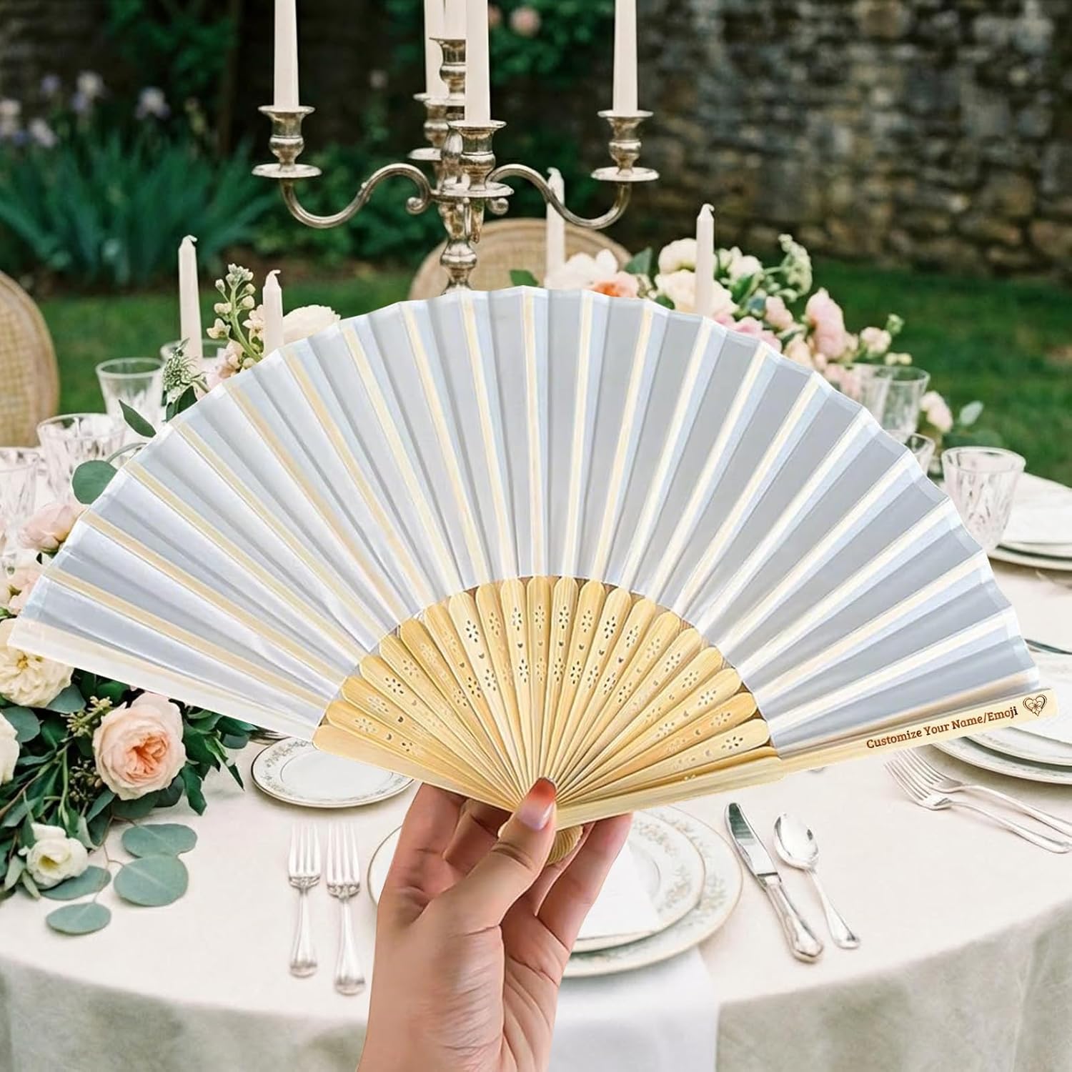 50PCS Personalized Wedding Fans for Guests, Custom Hand Fans with Names & Date, Fabric Wooden Handheld Fans Foldable, Wedding Favors for Guests, Bridal Shower, Outdoor Ceremony, Party Fans Bulk (50)