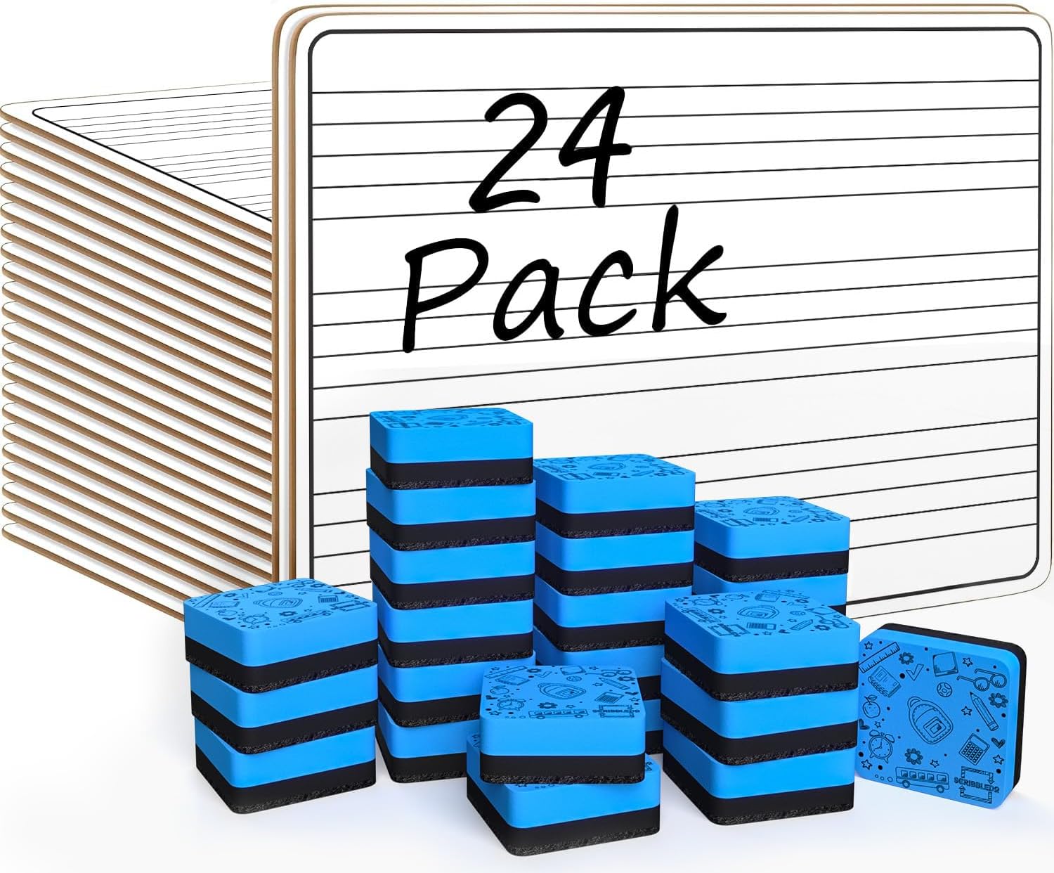 SCRIBBLEDO 24 Pack Dry Erase Music Staff White Boards 9" X 12 Inch Lapboard Double Sided Musical Notes whiteboard for Kids Students, Musicians and Home Erasers Included