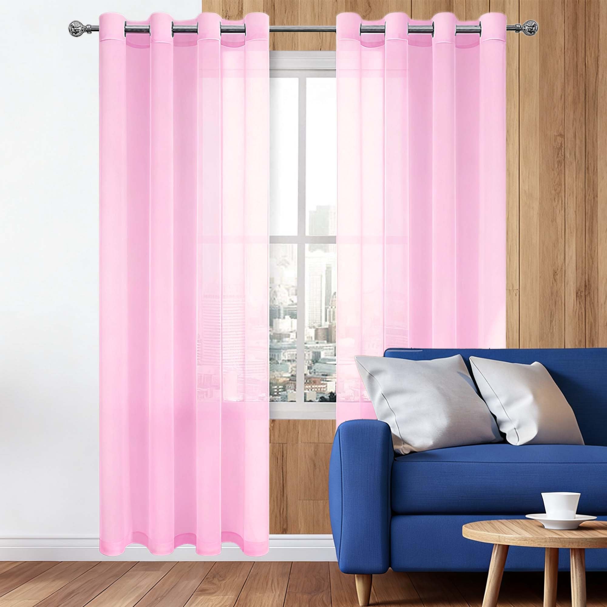 Rideaux voilages rose 280 x 230 cm à oeillets pour salon et balcon