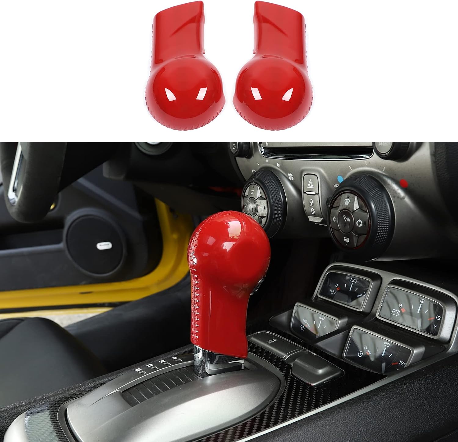 Jimen Compatible with Chevrolet Camaro 2010-2015, Center Console Gear Shift Knob Cover Trim (Red)