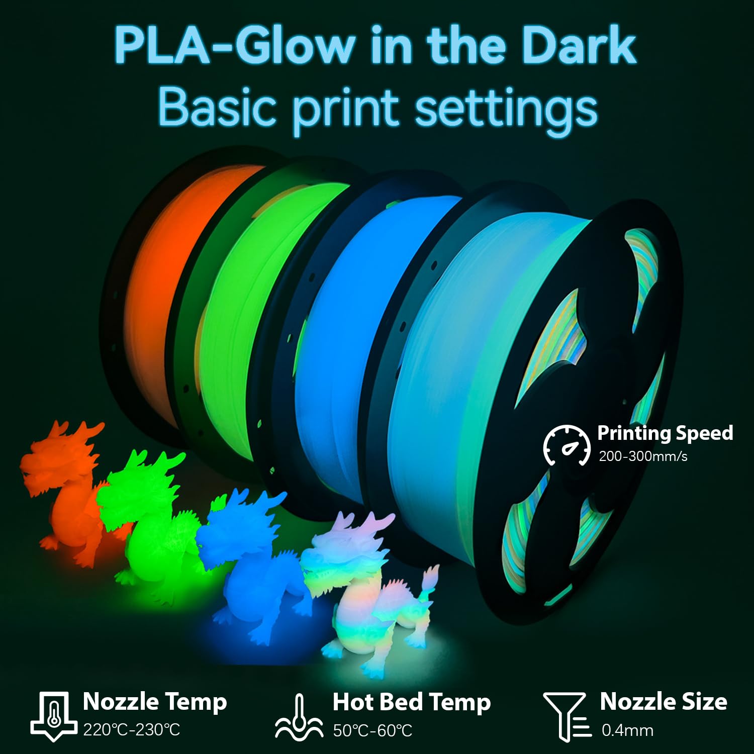 Świecący w ciemnoniebieskim filament PLA 1,75 mm filament do drukarki 3D o wysokiej intensywności, wzmocniony filament PLA do drukowania 3D 1 kg (2,2 funta) szpula starannie nawinięta pasuje do