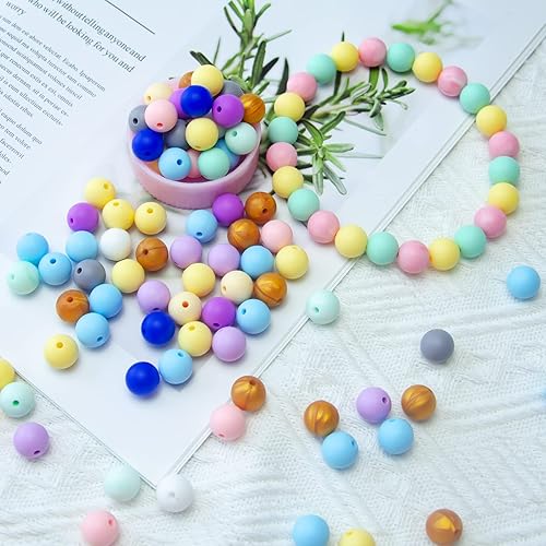 Miniatura 7 de 60 cuentas de silicona, cuentas de silicona de color amarillo claro de 0.472 pulgadas para hacer llaveros, collares, pulseras, cuentas redondas de