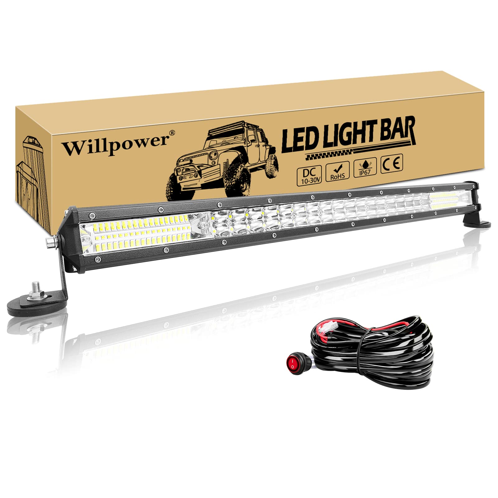 Willpower Barra LED Fuoristrada 24 Pollici 216W + Magnetico Supporto + Cablaggio Barra Luci LED Fila Unica Slim Faretti LED 12V 24V Impermeabile Faro da Lavoro LED per Auto Trattore Camion Barca