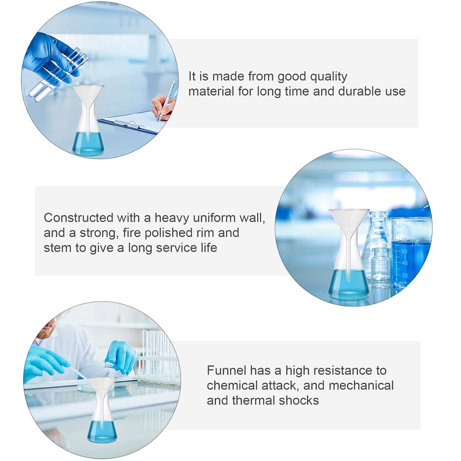 Lab Glassware Glass Funnel Set, 4 Pcs Lab Triangle Funnels, for Bottle Filling Perfumes Essential Oils Science Laboratory Chemicals Arts and Crafts Supplies Scientific Funnel