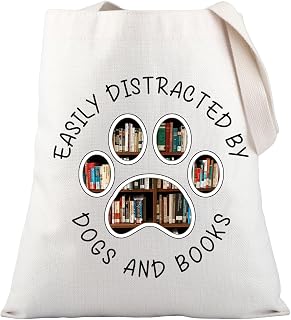 Easily Distracted By Dogs And Books Animal Book Lover Tote Bag For Bookworm Librarian Reading Lover Gift Dog Mom Gift