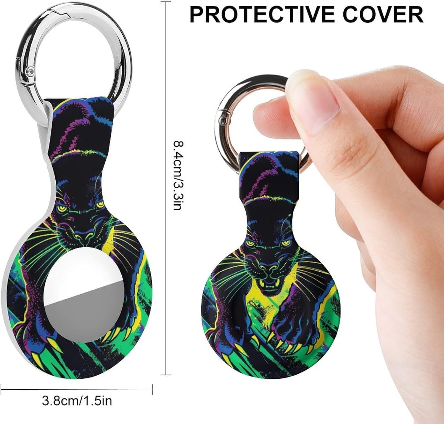 Night PantherCat Blacklight Funny Cover Compatible with AirTag | Protective Case GPS Tracker Holder for Wallet Luggage Pets